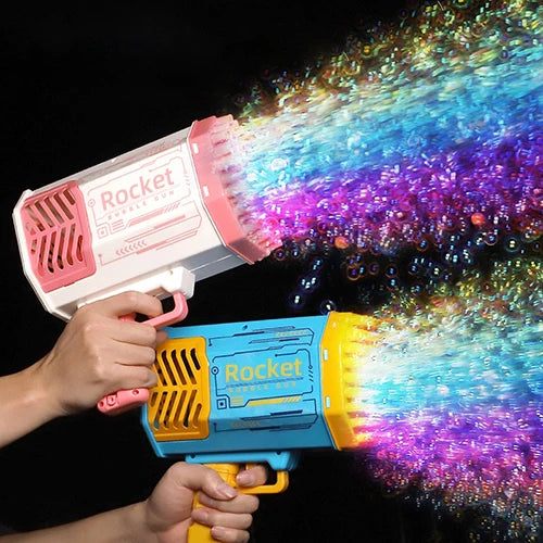 "Unleash Summer Magic: Bubble Gun Rocket - 69 Holes Soap Bubbles Machine with Dazzling Lights!"