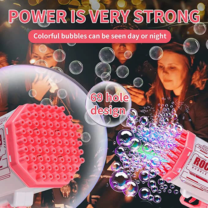 "Unleash Summer Magic: Bubble Gun Rocket - 69 Holes Soap Bubbles Machine with Dazzling Lights!"